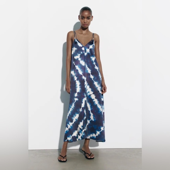 Zara dress tie dye satin effect midi maxi slip wedding casual summer vacation - Picture 5 of 11
